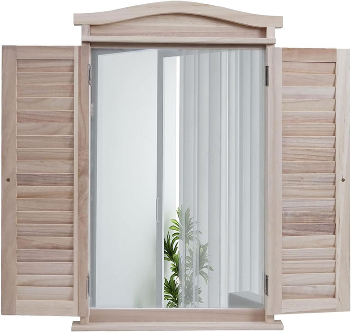 Mendler Wandspiegel Badspiegel Badezimmer Spiegelfenster mit Fensterläden, 71x46x5cm - Shabby naturf