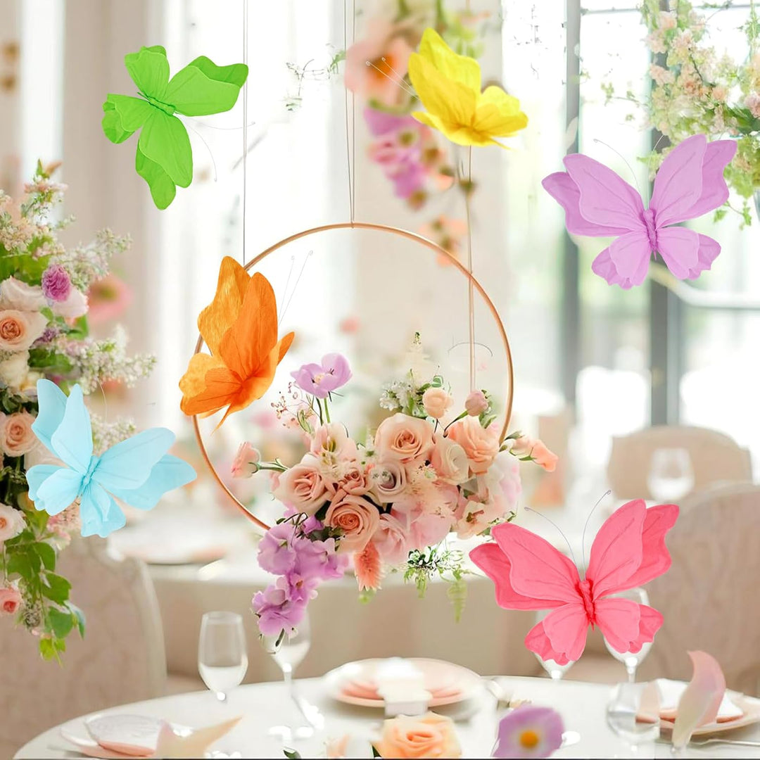 SUNBEAUTY 6 Stück 3D Schmetterling Deko mit Clip Papier Schmetterlinge Deko Bunt Fliegende Schmetter