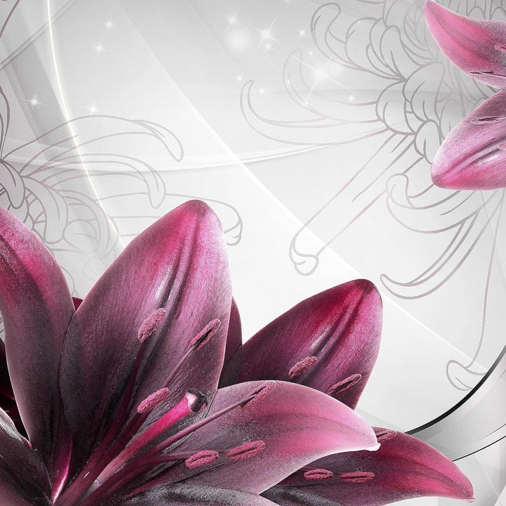 Runa Art Wandbilder Blumen Lilien 5 Teilig Bild auf Vlies Leinwand Deko Wohnzimmer Abstrakt Grau Rot