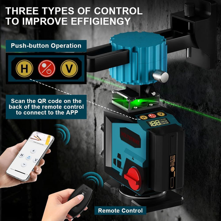 Kreuzlinienlaser Grün, VOLTSTRIKE 4D Laser Nivelliergerät mit 16 Linien, inklusive 2 leistungsstarke