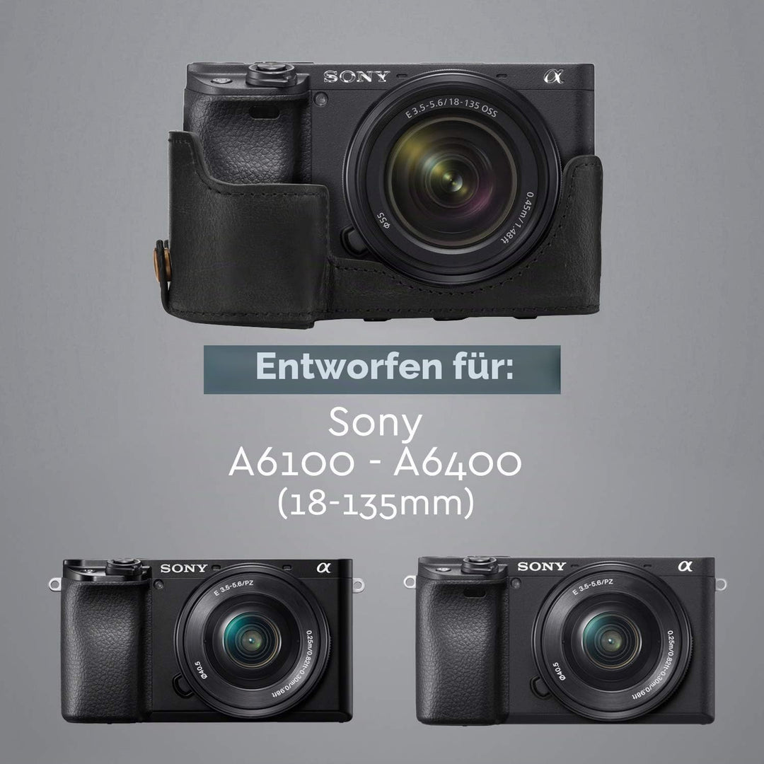 MegaGear MG1660 Ever Ready Kameratasche aus Leder, kompatibel mit Sony Alpha A6100, A6400 (18-135 mm
