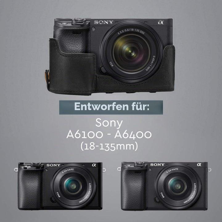 MegaGear MG1660 Ever Ready Kameratasche aus Leder, kompatibel mit Sony Alpha A6100, A6400 (18-135 mm