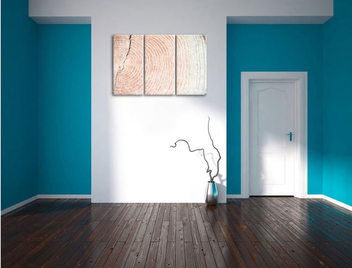Pixxprint Baumstamm Jahresringe / 3-Teilig/Gesamtmass 120cm Leinwandbild bespannt auf Holzrahmen/Wan