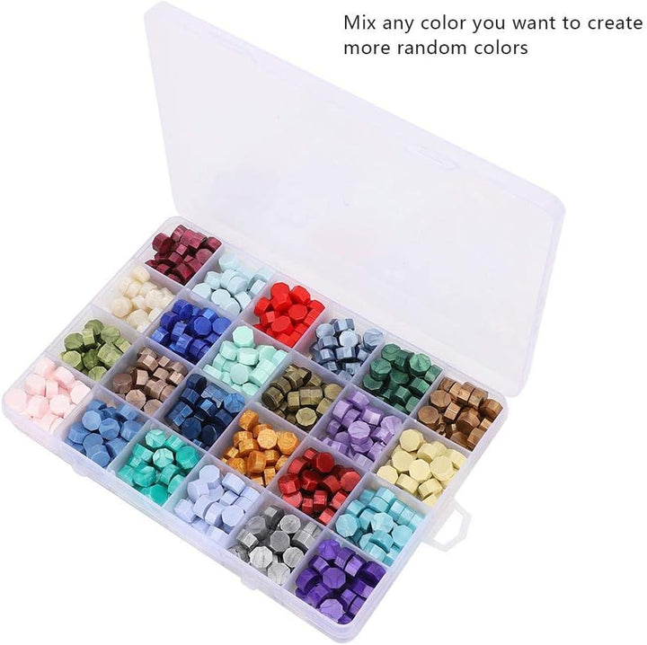 Siegel Wachsperlen Set verpackt in Plastikbox Retro 24 Farben Achteck Form Wachs Siegelstempel DIY H