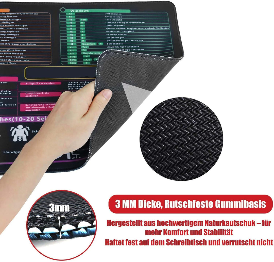 XL Mauspad Deutsch 80×30×0,3 cm, Hochwertige Schreibtischunterlage für Excel, Word, PPT und Windows