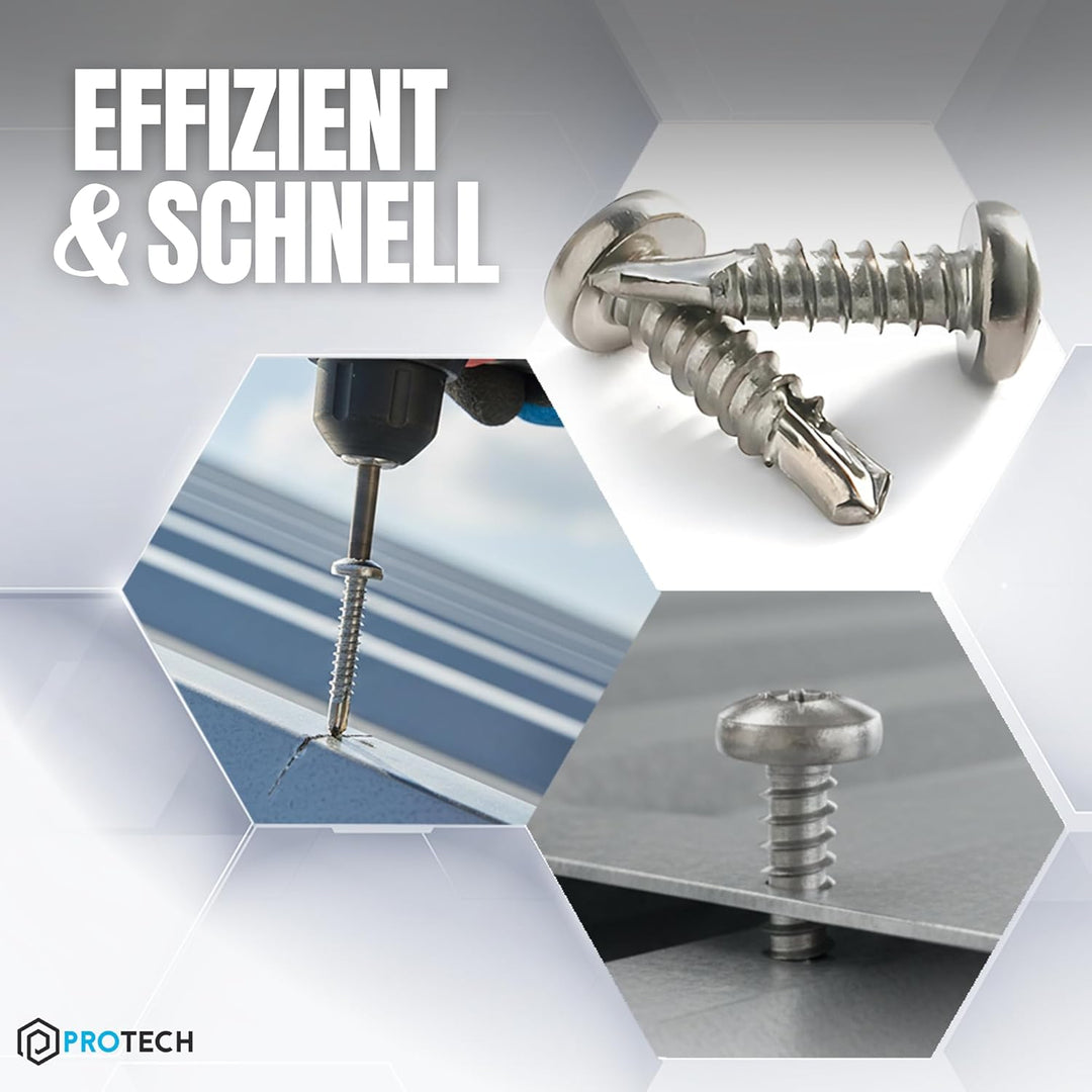 PROTECH 200 Stück Bohrschrauben Form M TORX 4,8x25 DIN 7504 Edelstahl A2 V2A Rostfrei Blechschrauben