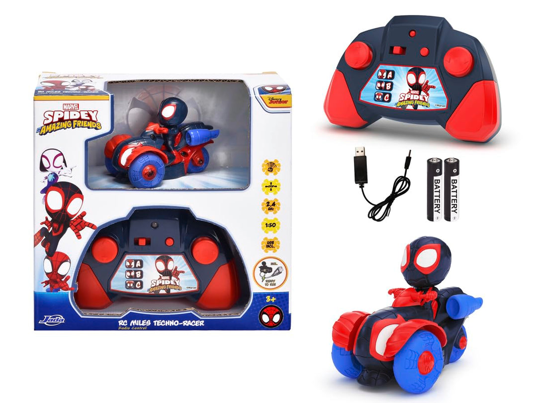Dickie Toys RC Auto RC Spin Techno-Racer mit Miles Morales (8 cm) - ferngesteuertes Spielzeugauto fü