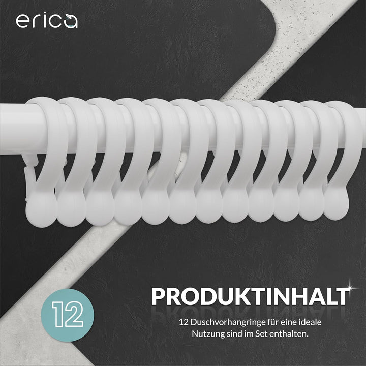 Erica Duschvorhangstange L form 70x90, 70x160 oder 90x140 cm + 24 Duschvorhangringe | Duschvorhang s