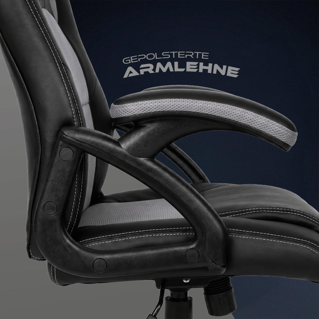 Panorama24 Gamer Stuhl Gaming Schreibtischstuhl Chefsessel Bürostuhl Ergonomisch, Grau, 9 Farbvarian