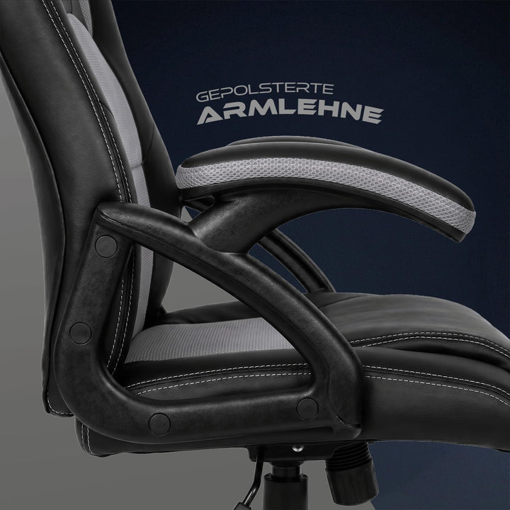 Panorama24 Gamer Stuhl Gaming Schreibtischstuhl Chefsessel Bürostuhl Ergonomisch, Grau, 9 Farbvarian