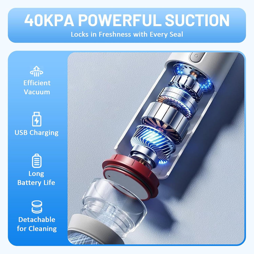 Vakuumiergerät, Mini Handvakuumierer, Vakuumierer für Lebensmittel mit 30 Wiederverwendbare Vakuumbe