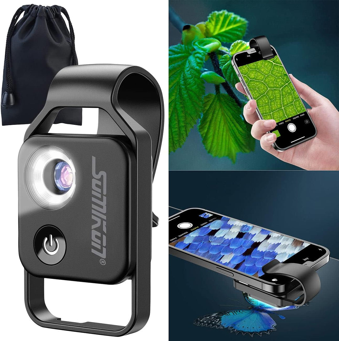 Somikon Handylupe: Mikroskop-Vorsatzlinse für Smartphones, 200-fache Vergrösserung, 6 LEDs (Microsco