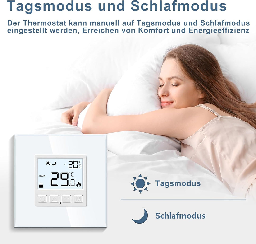 CNBINGO Digitaler Raumthermostat Unterputz mit Fühler, Thermostat für Wasser Fussbodenheizungen und
