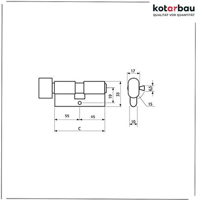 KOTARBAU Schliesszylinder 55/45 Nickel Mit Knauf Zylinderschloss Profilzylinder Türzylinder Schloss