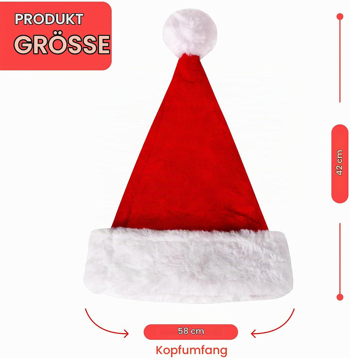 Giggling Getup Weihnachtsmütze, Premium-Weihnachtsmütze, Plüsch-Weihnachtsmütze aus rotem Samt mit B