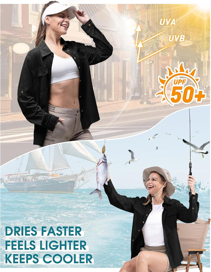 33,000ft Hemd Damen UPF50+ UV Schutz Outdoorhemd Schnelltrocknend Freizeithemd Langarm Funktionshemd