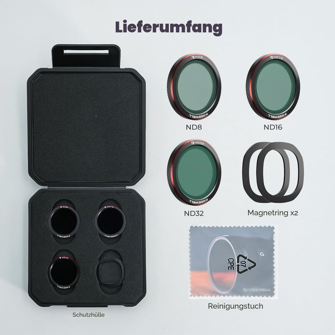 Freewell Magnetische ND-Filter für DJI Neo 2 – inklusive ND8, ND16, ND32 für präzise Belichtungssteu