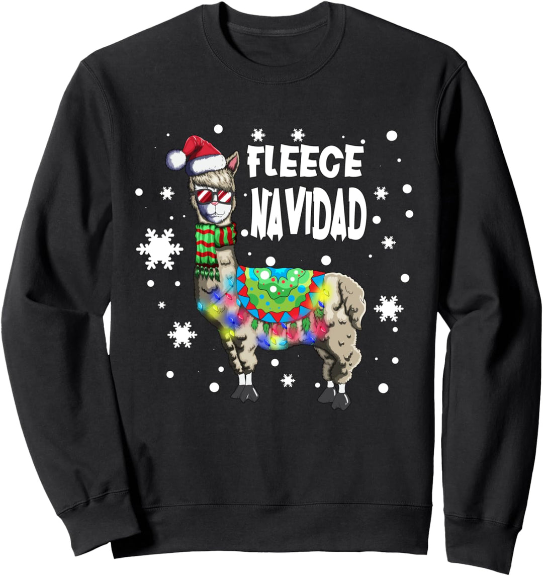 Fleece Feliz Navidad Lama Xmas Lichterkette Lama Kostüm Sweatshirt