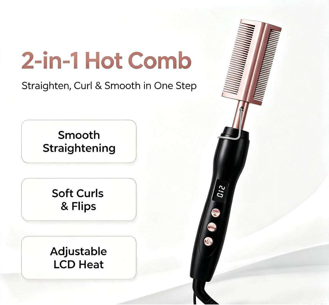 Glättbürste Kamm, Hot Comb Elektrischer Heisskamm für Afro Haare&amp;Perücken