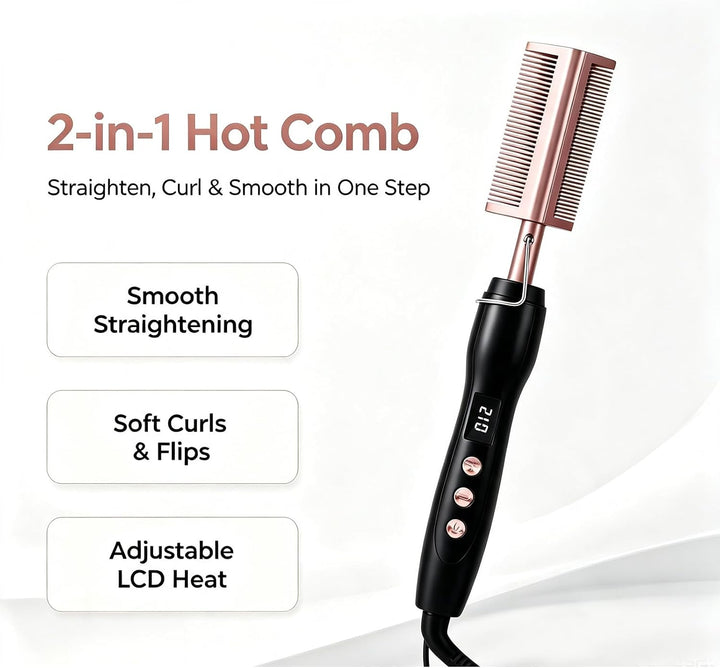Glättbürste Kamm, Hot Comb Elektrischer Heisskamm für Afro Haare&amp;Perücken