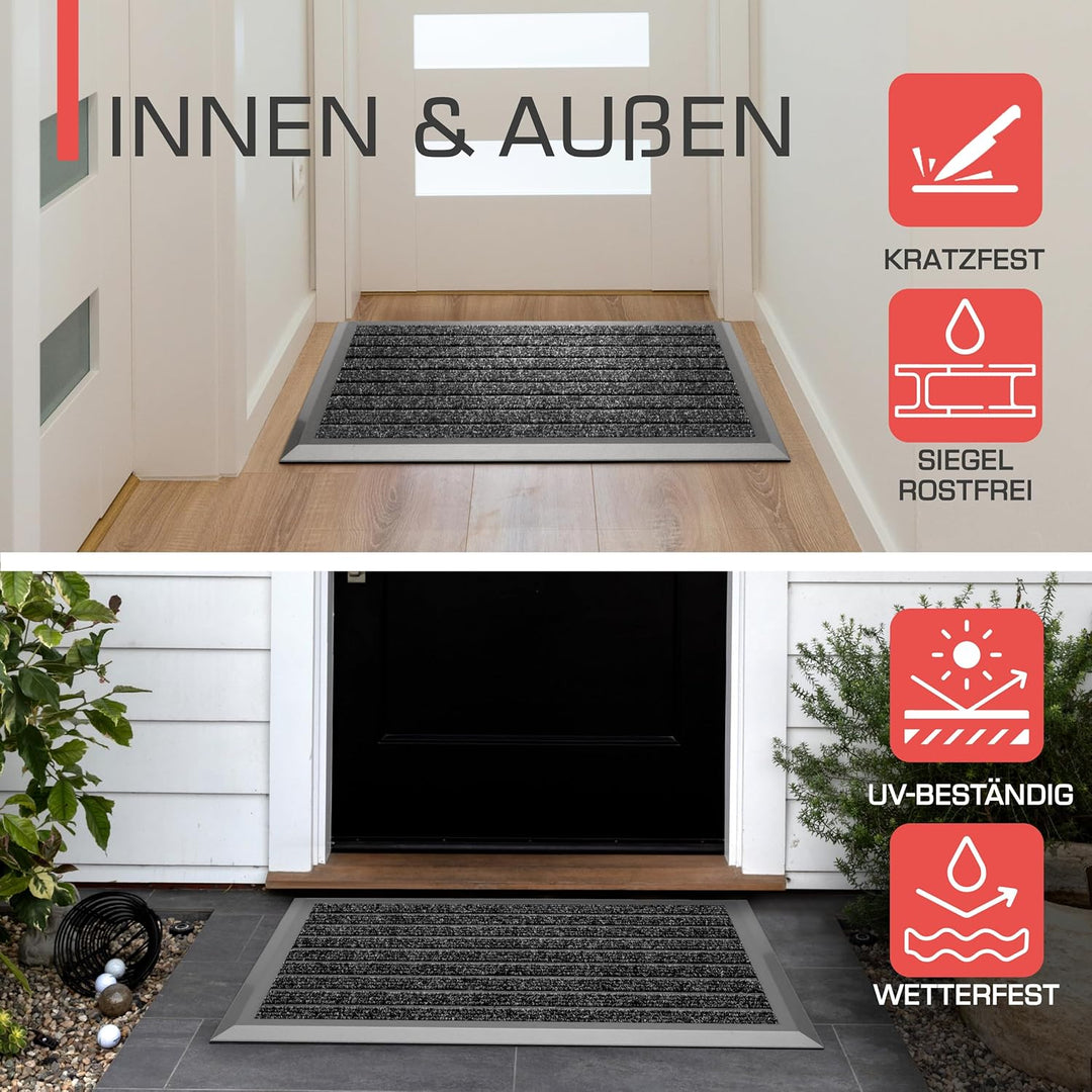 bomoe Fussmatte Aussen rutschfest Rostfrei Fussabtreter Aussenbereich | 50x80cm Blau Grau Outdoor-Fu