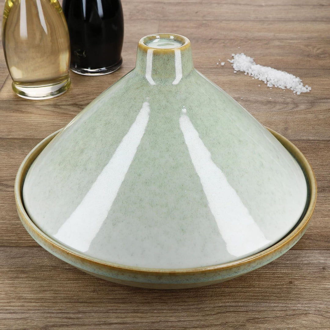 MamboCat Tajine aus Steingut hellgrün I orientalische Schmorform mit Deckel I mediterrane Servier- &
