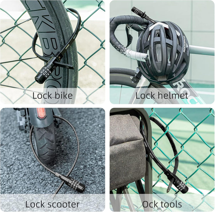 ROCKBROS Fahrradschloss Klein 54 cm, Helmschloss, Leichtes Kabelschloss Zahlenschloss,Skischloss & K