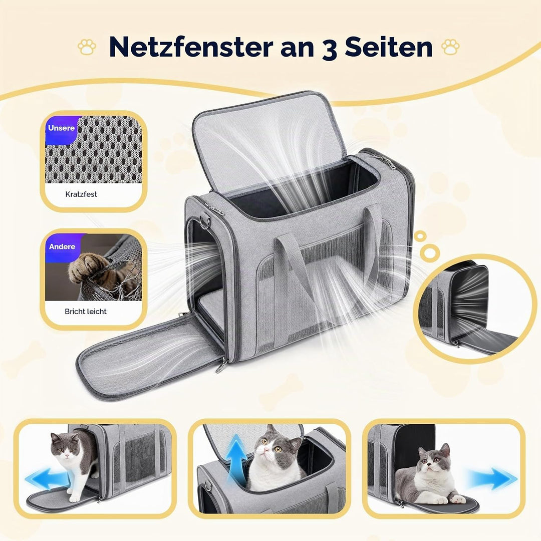 Hundetasche Flugzeug 55x40x23 Eurowings Lufthansa，Faltbare leichte Tragetasche mit Netzstoff Flugtas