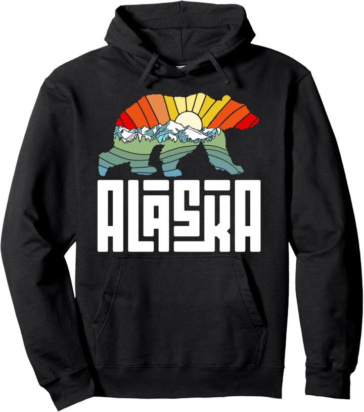Alaska Grizzly Bear Colorful Nature Art Retro Graphic Pullover Hoodie