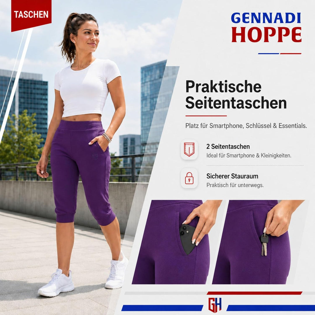 Gennadi Hoppe Damen 3/4 Trainingshose Sporthose kurz Hose Sport &amp; Fitness Shorts S Lila (Purple), S