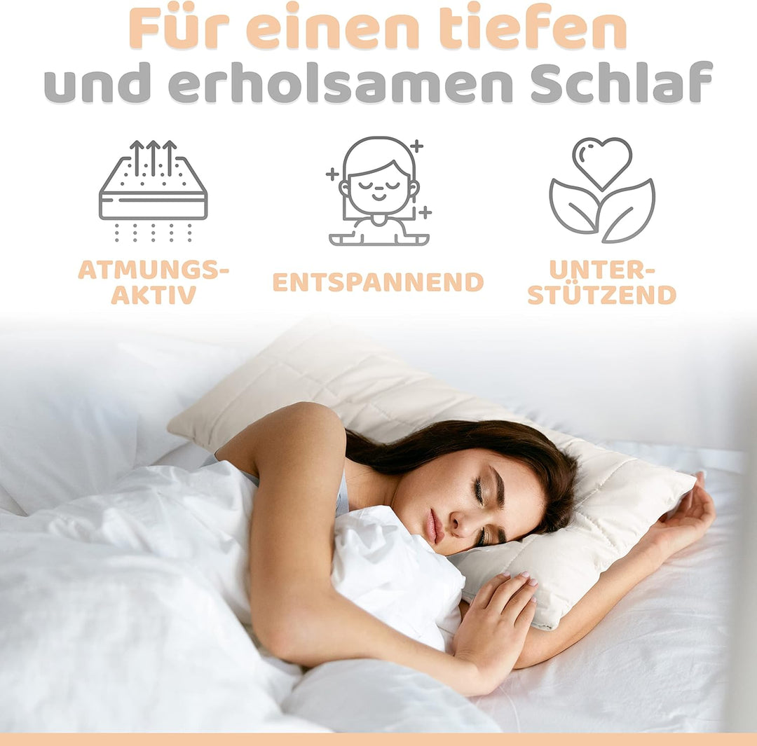 Engelshof Alpaka Kopfkissen 40x80cm mit Alpakavlies gefüllt - Alpakakissen versteppt mit 100% feinst