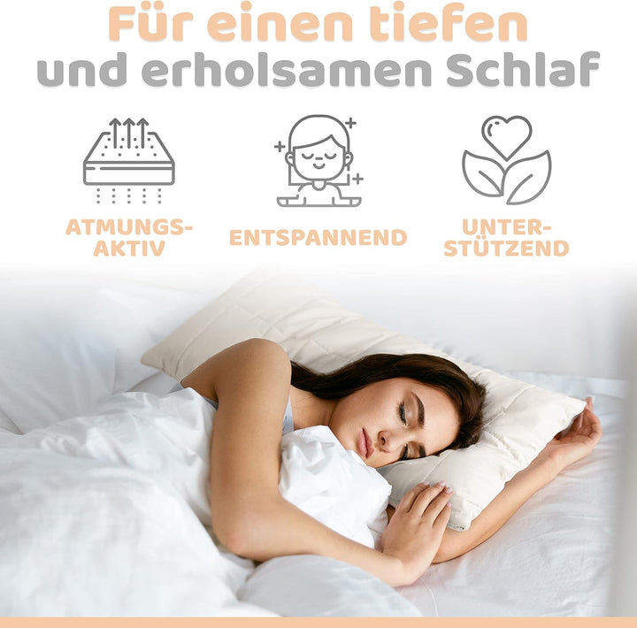 Engelshof Alpaka Kopfkissen 40x80cm mit Alpakavlies gefüllt - Alpakakissen versteppt mit 100% feinst