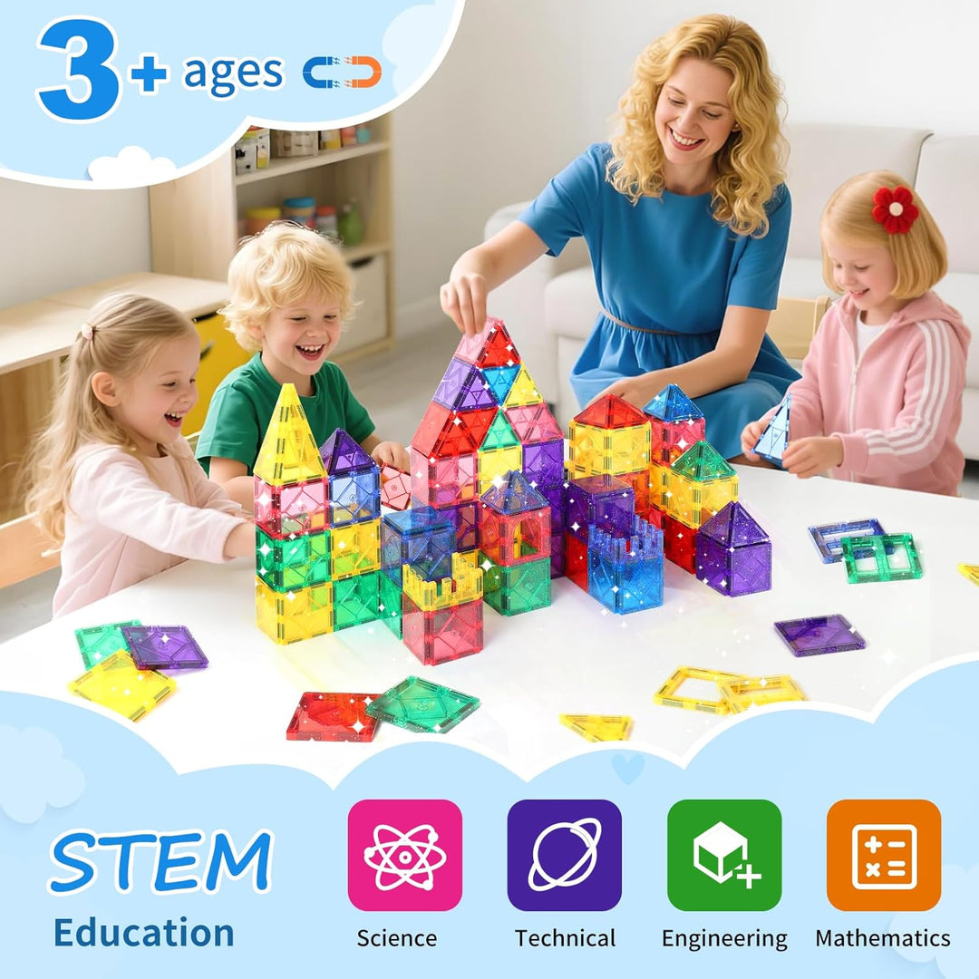 Magnetische Bausteine, 100 Teile Magnetische Fliesen STEM-Lernspielzeug für Kinder im Alter von 3, 4