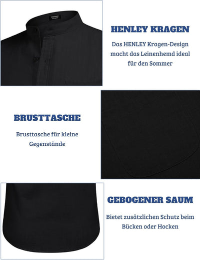 COOFANDY Leinenhemd Herren Langarm Hemd Sommer Stehkragenhemd Regular Fit Freizeithemd mit Brusttasc