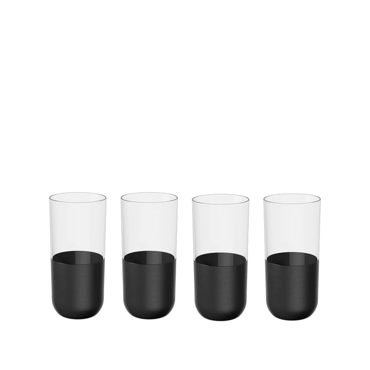Villeroy & Boch – Manufacture Rock Longdrinkbecher-Set, 4 teilig, Kristallglas mit mattschwarzem Bod