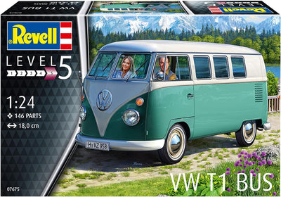 Revell 07675 Volkswagen VW T1 Bus Bulli, Automodellbausatz 1:24, 18 cm originalgetreuer Modellbausat