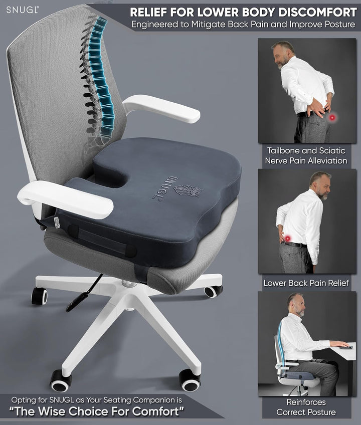 SNUGL Sitzkissen orthopädisch Memory Foam Steissbeinkissen | Stuhlkissen gegen Rückenschmerzen | Erg