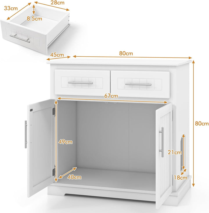 GYMAX Katzenschrank, Katzenklo Schrank 80 x 45 x 80 cm, Katzenhaus mit 2 Türen & 2 Schubladen, Katze