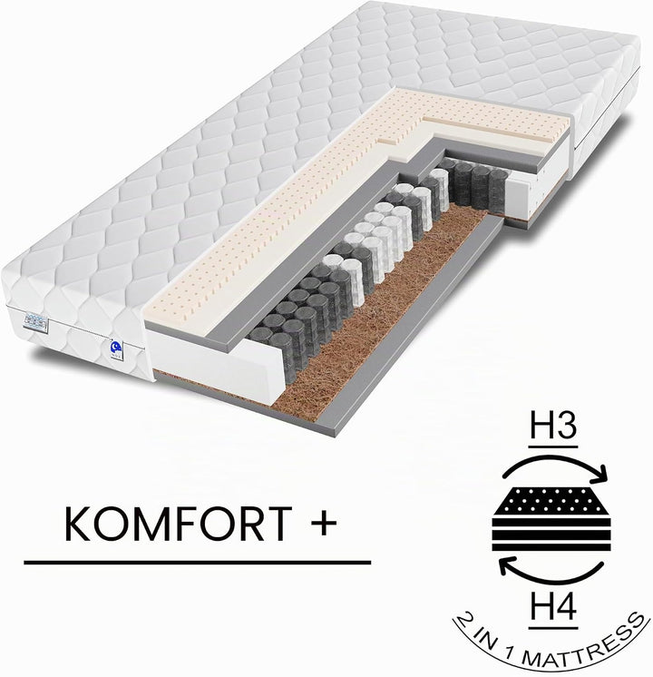 TULENA NOX Taschenfederkern Matratze 90x200 Federkernmatratze H3 + H4 Comfort Plus 23cm hoch| Probes