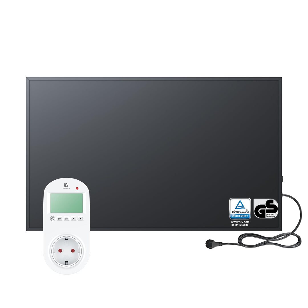 BR Bringer Infrarotheizung 700 Watt, schwarz - mit Steck-Thermostat - Infrarot Elektroheizung Energi