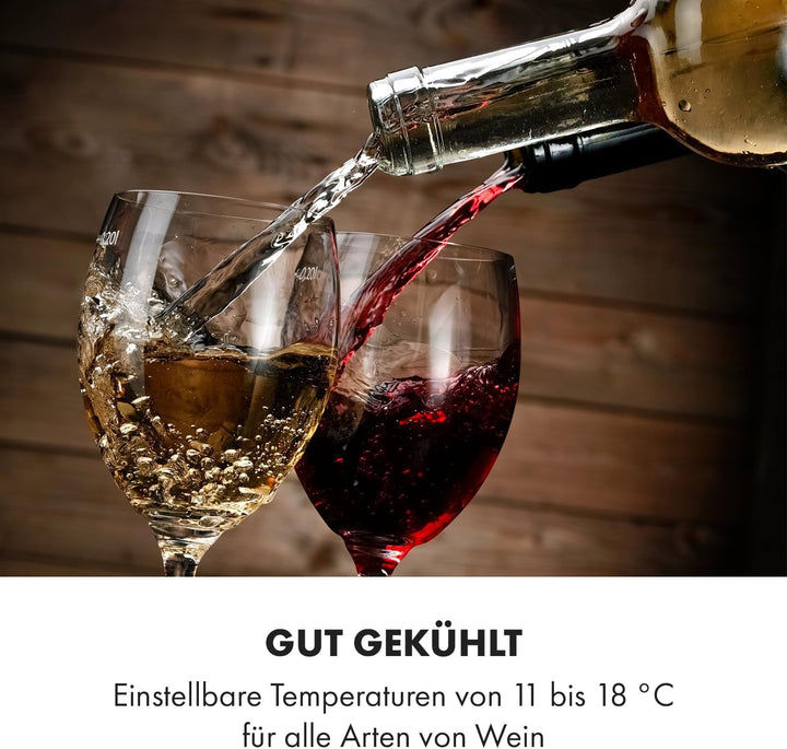 Klarstein Weinkühlschrank, Getränkekühlschrank Schmal, 1 Zone Kühlschrank mit Glastür, Getränkekühls