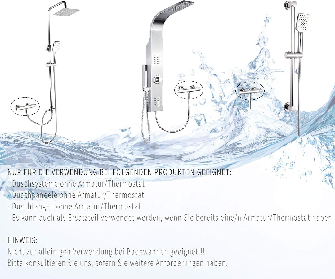 Duschthermostat von ELBE aus Messing, Thermostatarmatur mit Sicherheitstaste bei 38°C, verchromte Br
