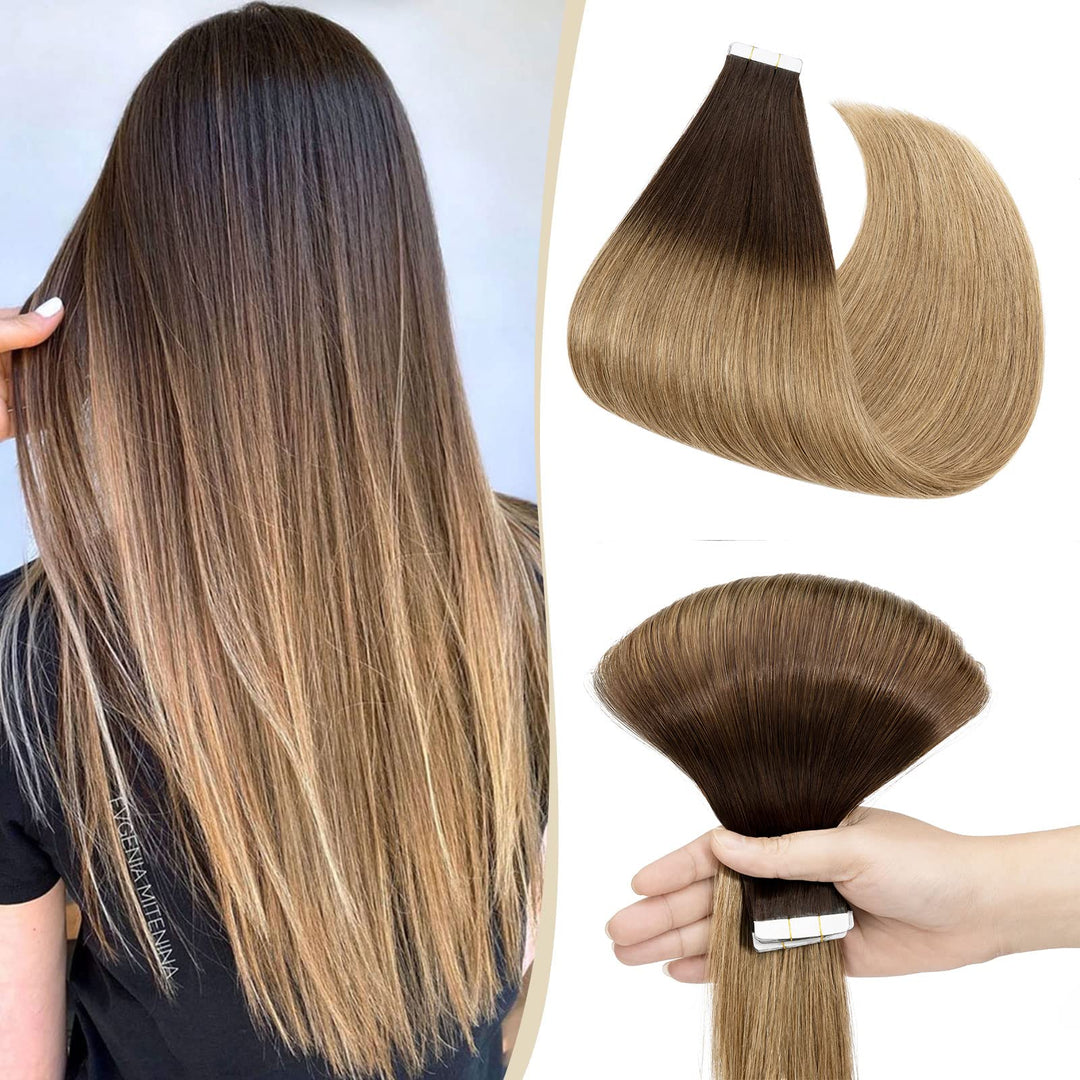 SEGO Haarverlängerung Tape Extensions Echthaar Klebeband 10 PCS 25g Haarteile 7A Glatt 100% Remy Hum