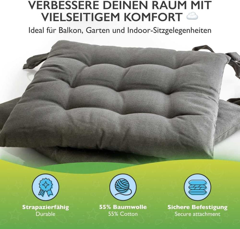 etérea Sitzkissen 40x40 cm für Innenbereich Balkonmöbel Gartenmöbel - Stuhlkissen Outdoor Set mit Bä