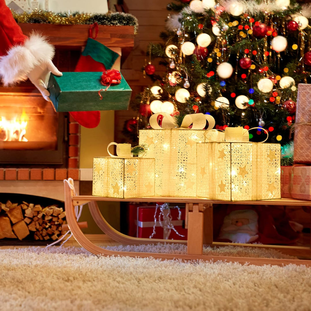 GIGALUMI 3er Set LED Geschenkbox mit Schleife Leuchtend Geschenkeboxen Lichtbox Weihnachts Dekoratio