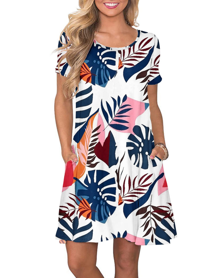 AUSELILY Damen Kleider Sommer Kurzarm Shirtkleider Kurz Sommerkleider Leicht Freizeitkleid mit Tasch