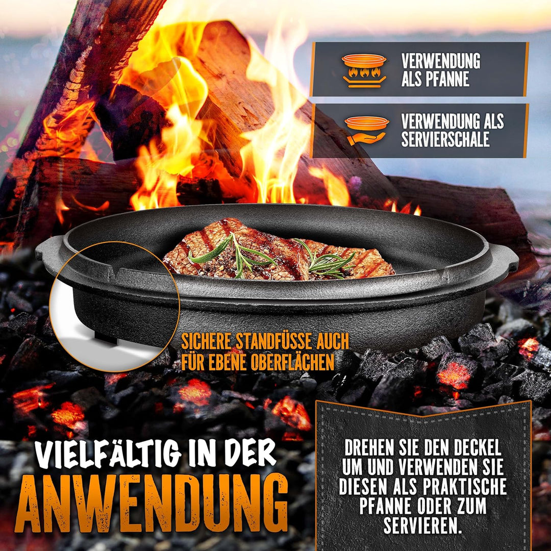 grillas Dutch Oven Set inkl. Rezeptideen | bereits eingebrannt - preseasoned | Feuertopf Gusseisen I