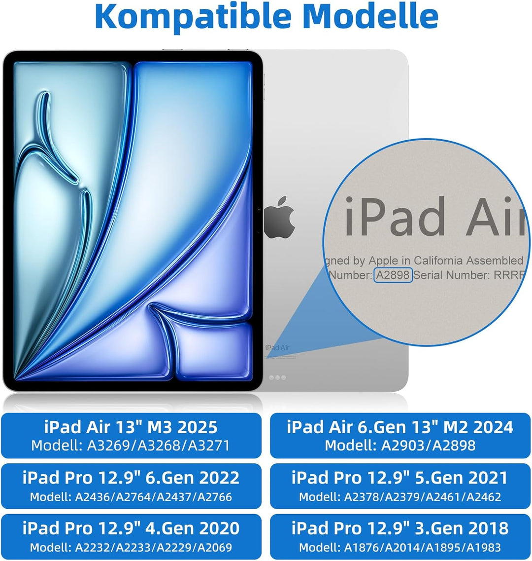 Bettdow für iPad Air 13 Zoll M3 2025/ M2 2024 Tastatur Hülle, Hoch-/Querformat Verwenden Hülle, Deut