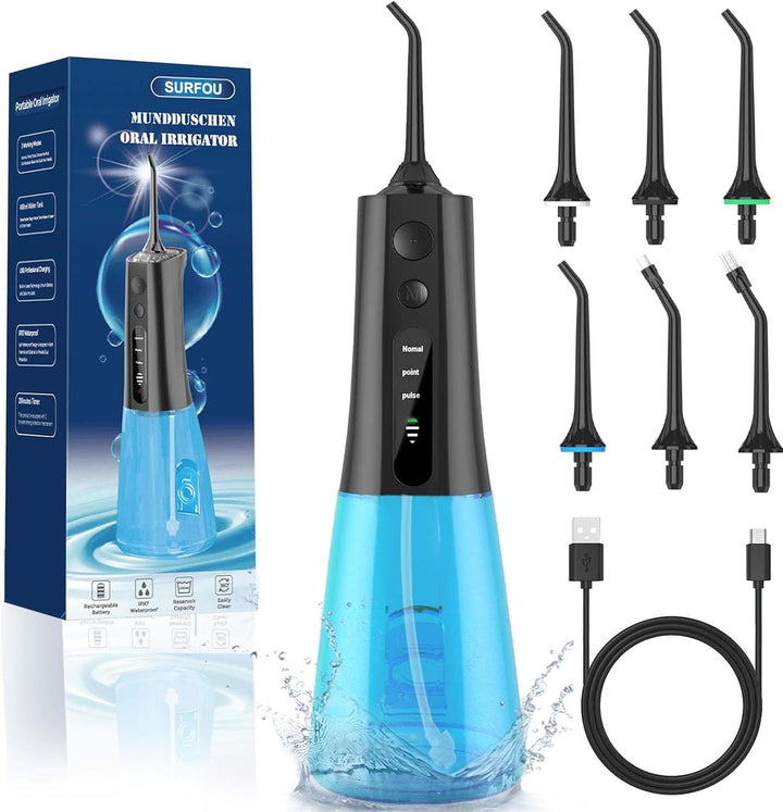 SURFOU Munddusche Kabellos Water Flosser, Elektrische Zahnseide Oral Irrigator for Teeth Zahndusche