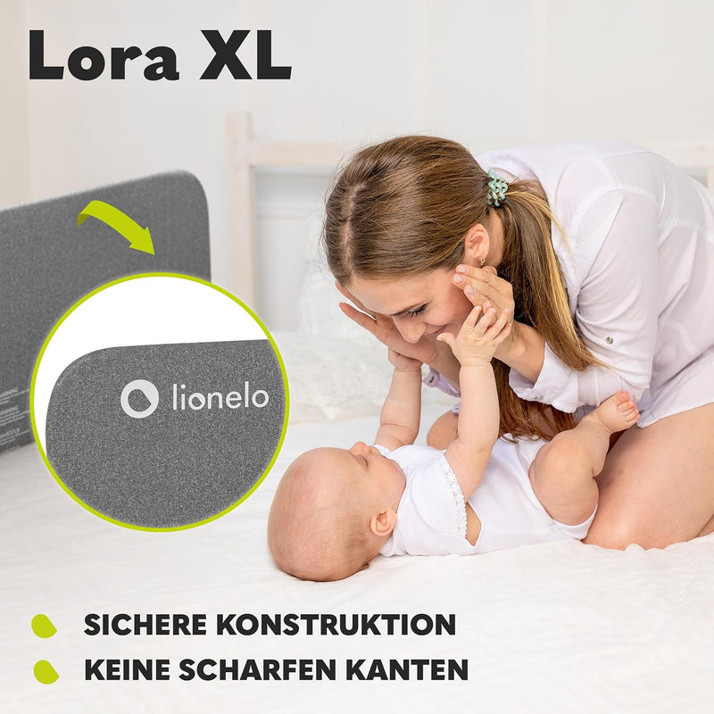 Lionelo Lora XL Tragbares Bettschutzgitter für Kinder, Neigungsverstellung bis 180°, klappbares Schu